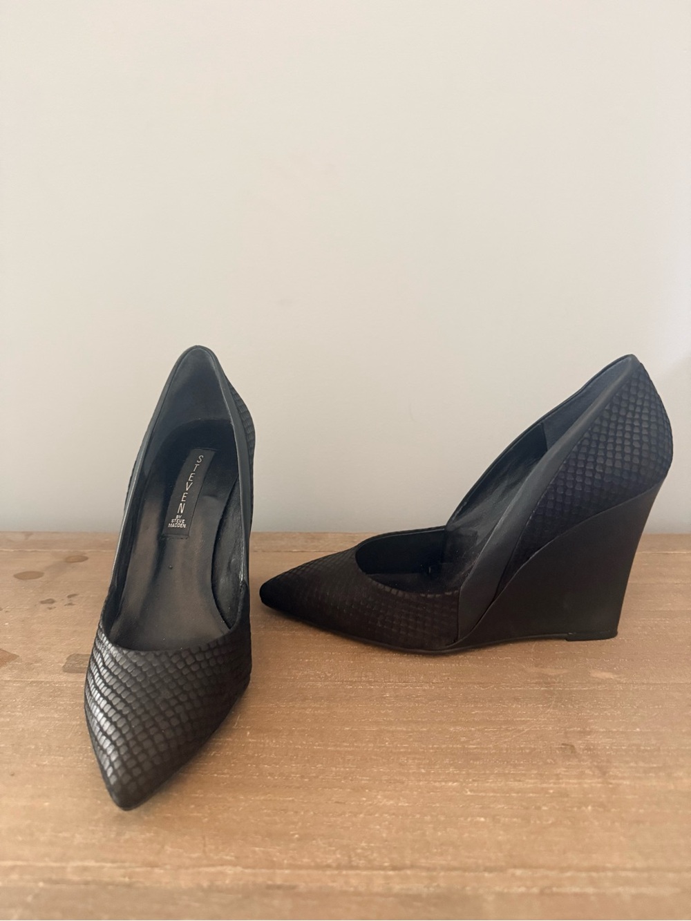Steven by Steve Madden Black Snakeskin Pointed-Toe Pumps
